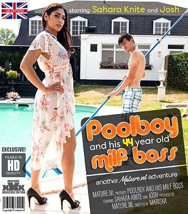 Toyboy Josh is fucking his hairy MILF boss Sahara Knite at the pool!