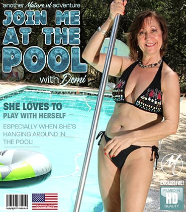 Naughty granny Demi playing with herself at the pool