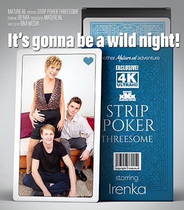 Stripoker threesome with a mature slut and two toyboys