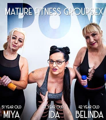 A horny POV groupsex workout with three naughty mature cougars