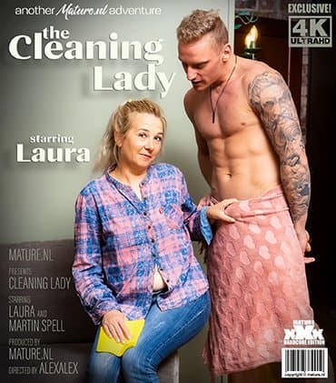 Mature cleaning lady gets it from a muscled toyboy