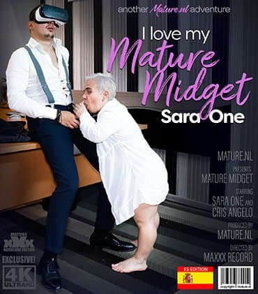 Mature Midget Sara One is having sex with pretty toyboy Cris Angelo