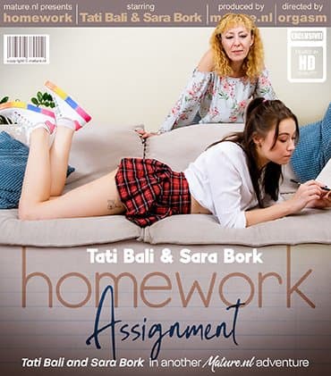 Mature Stepmom Tati Bali helps out her hot stepdaughter Sara Bork with her homework. It turns wild!