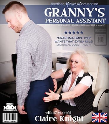 67 year old granny employer Claire Knight fucking her way younger personal assistant