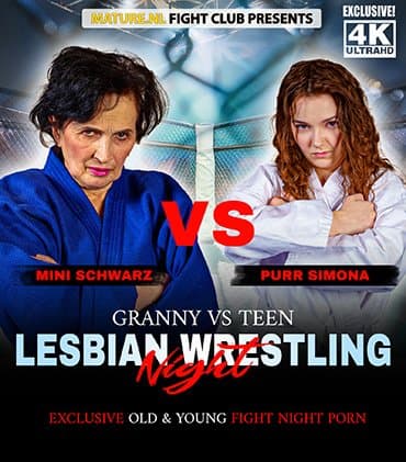 Granny VS Teen! Old and young lesbian wrestling sex!