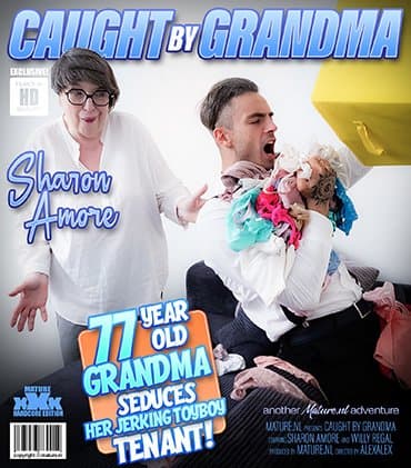 Toyboy student gets caught by his 77 year old anal loving granny landlord Sharon Amore jerking off