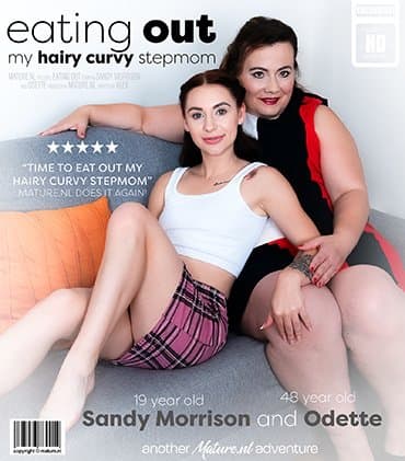 Curvy stepmom Odette gets her hairy pussy and big ass licked by her stepdaughter Sandy Morrison