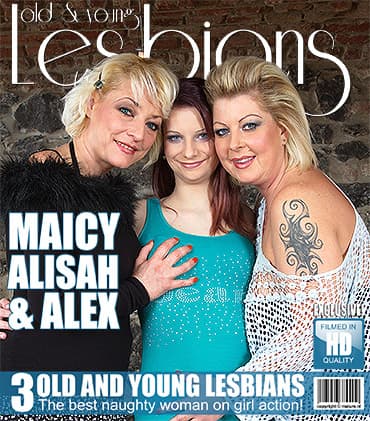 Two mature ladies licking a teeny pussy in hot lesbian threesome