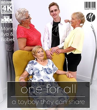 One lucky toy boy getting fucked by three horny grandmas
