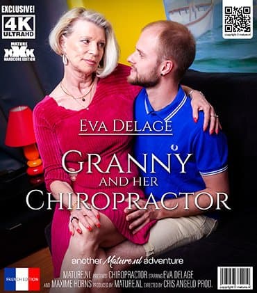 Granny Eva Delage loves fucking her young chiropractor at home
