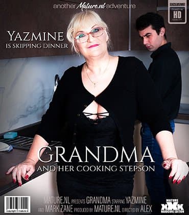Cooking toyboy gets seduced by curvy big butt grandma Yazmine