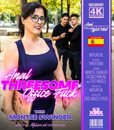 An anal threesome office fuck with thick and curvy MILF Monste Swinger