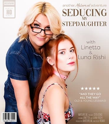 Beautiful Luna Rishi gets seduced by her 52 year old stepmom for hot old and young lesbian sex