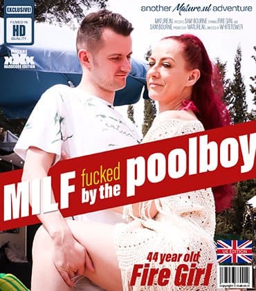 The Poolboy get's seduced by MILF Fire Girl to fuck her right next to the pool under the sun