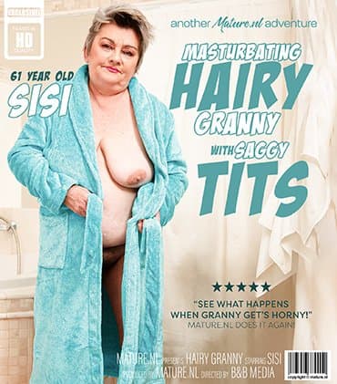 61 year old masturbating curvy hairy granny Sisi gets herself wet in the bathroom and then some
