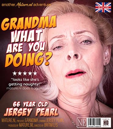 66 year old masturbating grandma Jersey Pearl is doing her best to reach a climax at home!
