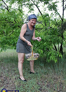 73 Year Old Grandma Hanna D. Seduced A Younger Stranger To Fuck Her In An Open Field